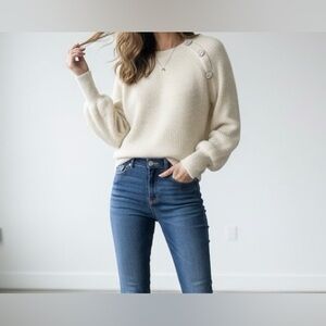 Chic Cream Sweater with Button Accents